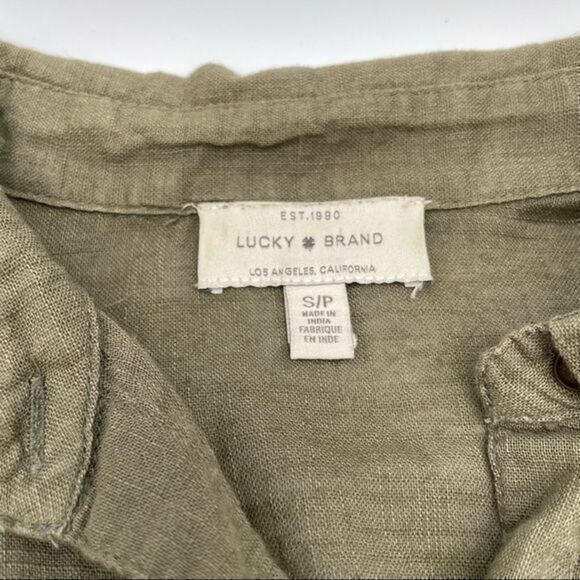 Lucky Brand S Short Sleeve Top Relaxed Button-down Collar Shirt Blouse Sage - Picture 3 of 6